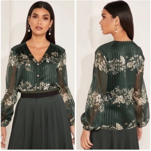 Ted Baker London emerald green floral long sleeve Eveliin Blouse